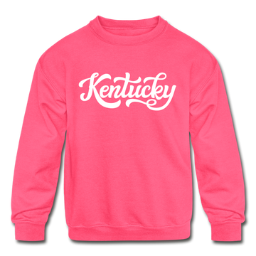 Kentucky Youth Sweatshirt - Hand Lettered Youth Kentucky Crewneck Sweatshirt - neon pink
