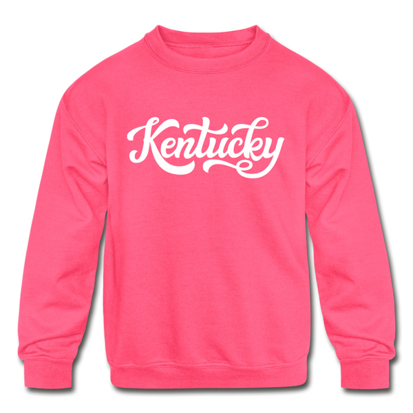 Kentucky Youth Sweatshirt - Hand Lettered Youth Kentucky Crewneck Sweatshirt - neon pink