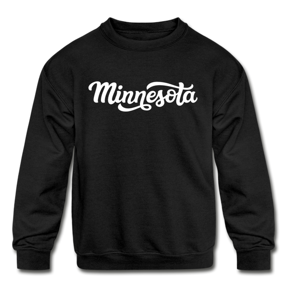 Minnesota Youth Sweatshirt - Hand Lettered Youth Minnesota Crewneck Sweatshirt - black