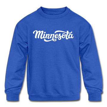 Minnesota Youth Sweatshirt - Hand Lettered Youth Minnesota Crewneck Sweatshirt - royal blue