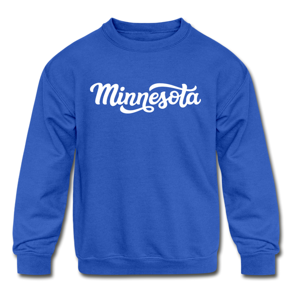 Minnesota Youth Sweatshirt - Hand Lettered Youth Minnesota Crewneck Sweatshirt - royal blue