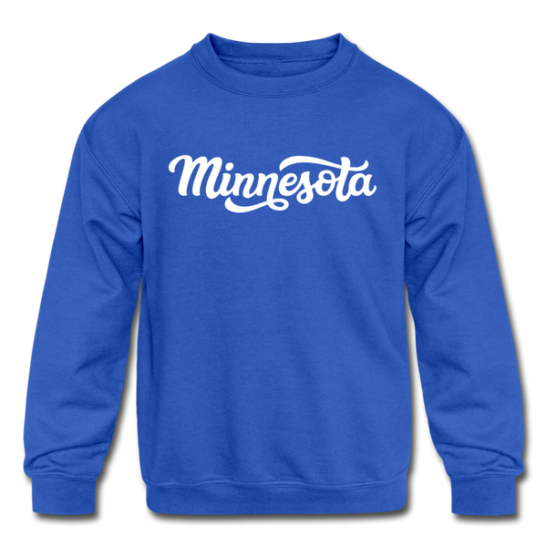 Minnesota Youth Sweatshirt - Hand Lettered Youth Minnesota Crewneck Sweatshirt - royal blue