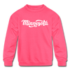 Minnesota Youth Sweatshirt - Hand Lettered Youth Minnesota Crewneck Sweatshirt - neon pink