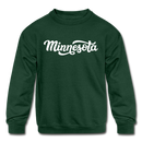 Minnesota Youth Sweatshirt - Hand Lettered Youth Minnesota Crewneck Sweatshirt - forest green