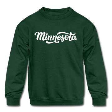 Minnesota Youth Sweatshirt - Hand Lettered Youth Minnesota Crewneck Sweatshirt - forest green