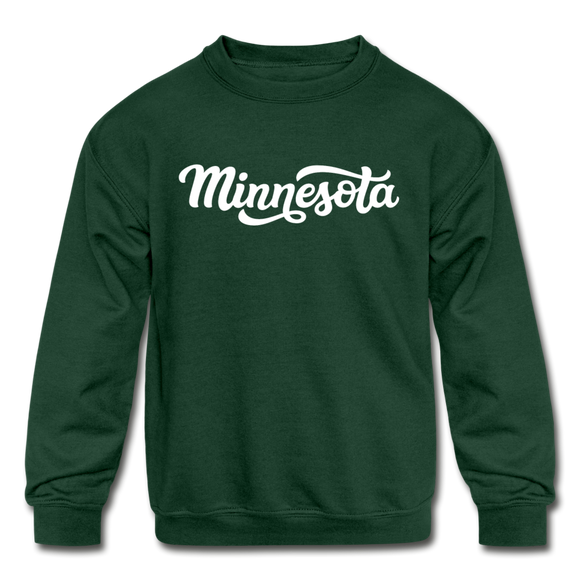 Minnesota Youth Sweatshirt - Hand Lettered Youth Minnesota Crewneck Sweatshirt - forest green