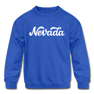 Nevada Youth Sweatshirt - Hand Lettered Youth Nevada Crewneck Sweatshirt - royal blue