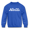 Nevada Youth Sweatshirt - Hand Lettered Youth Nevada Crewneck Sweatshirt - royal blue