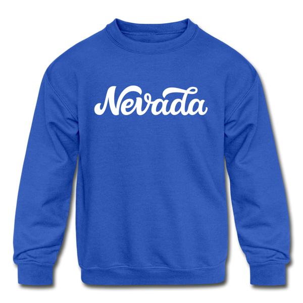 Nevada Youth Sweatshirt - Hand Lettered Youth Nevada Crewneck Sweatshirt - royal blue