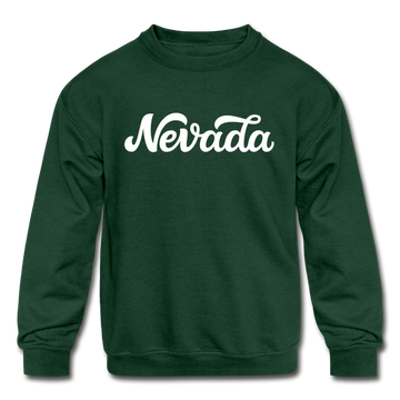 Nevada Youth Sweatshirt - Hand Lettered Youth Nevada Crewneck Sweatshirt - forest green