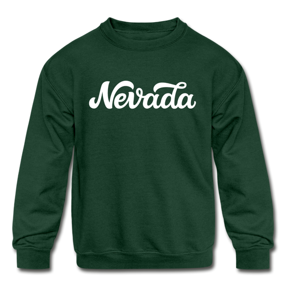 Nevada Youth Sweatshirt - Hand Lettered Youth Nevada Crewneck Sweatshirt - forest green