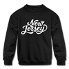New Jersey Youth Sweatshirt - Hand Lettered Youth New Jersey Crewneck Sweatshirt - black