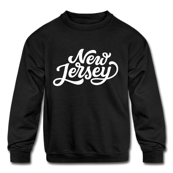 New Jersey Youth Sweatshirt - Hand Lettered Youth New Jersey Crewneck Sweatshirt - black