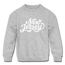 New Jersey Youth Sweatshirt - Hand Lettered Youth New Jersey Crewneck Sweatshirt - heather gray