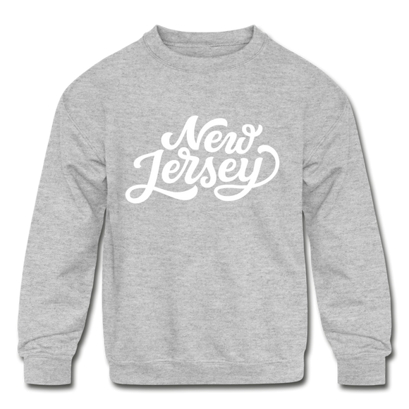 New Jersey Youth Sweatshirt - Hand Lettered Youth New Jersey Crewneck Sweatshirt - heather gray