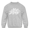 New Jersey Youth Sweatshirt - Hand Lettered Youth New Jersey Crewneck Sweatshirt - heather gray