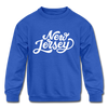 New Jersey Youth Sweatshirt - Hand Lettered Youth New Jersey Crewneck Sweatshirt - royal blue