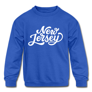 New Jersey Youth Sweatshirt - Hand Lettered Youth New Jersey Crewneck Sweatshirt - royal blue