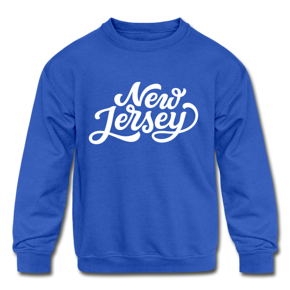 New Jersey Youth Sweatshirt - Hand Lettered Youth New Jersey Crewneck Sweatshirt - royal blue