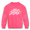 New Jersey Youth Sweatshirt - Hand Lettered Youth New Jersey Crewneck Sweatshirt - neon pink