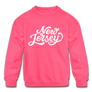 New Jersey Youth Sweatshirt - Hand Lettered Youth New Jersey Crewneck Sweatshirt - neon pink