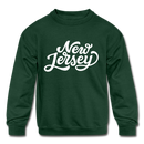 New Jersey Youth Sweatshirt - Hand Lettered Youth New Jersey Crewneck Sweatshirt - forest green