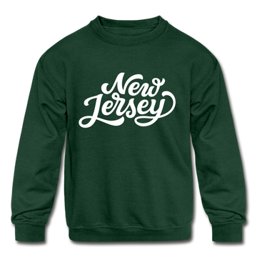 New Jersey Youth Sweatshirt - Hand Lettered Youth New Jersey Crewneck Sweatshirt - forest green