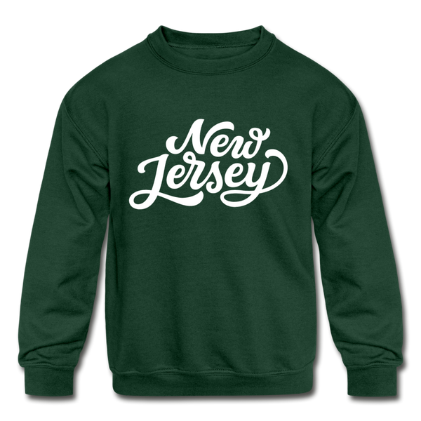 New Jersey Youth Sweatshirt - Hand Lettered Youth New Jersey Crewneck Sweatshirt - forest green