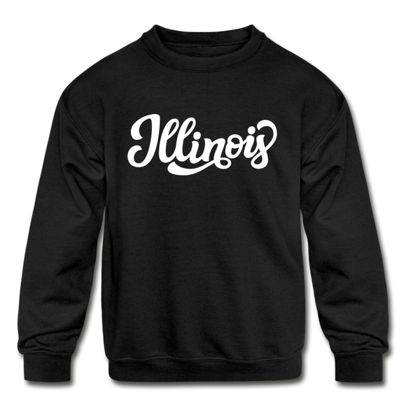 Illinois Youth Sweatshirt - Hand Lettered Youth Illinois Crewneck Sweatshirt - black