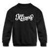 Illinois Youth Sweatshirt - Hand Lettered Youth Illinois Crewneck Sweatshirt - black