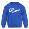 Illinois Youth Sweatshirt - Hand Lettered Youth Illinois Crewneck Sweatshirt - royal blue