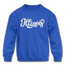 Illinois Youth Sweatshirt - Hand Lettered Youth Illinois Crewneck Sweatshirt - royal blue