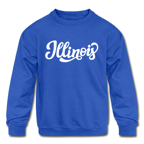 Illinois Youth Sweatshirt - Hand Lettered Youth Illinois Crewneck Sweatshirt - royal blue