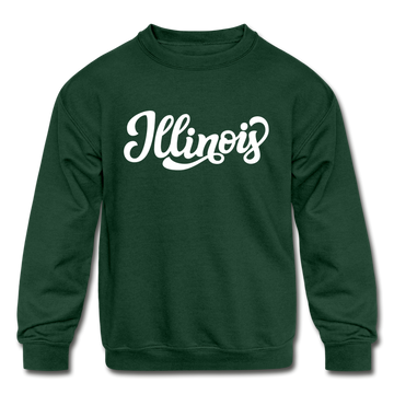 Illinois Youth Sweatshirt - Hand Lettered Youth Illinois Crewneck Sweatshirt - forest green