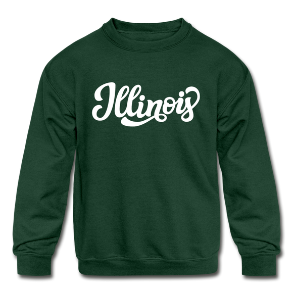 Illinois Youth Sweatshirt - Hand Lettered Youth Illinois Crewneck Sweatshirt - forest green