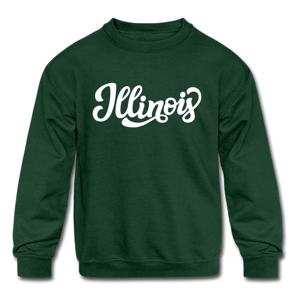 Illinois Youth Sweatshirt - Hand Lettered Youth Illinois Crewneck Sweatshirt - forest green