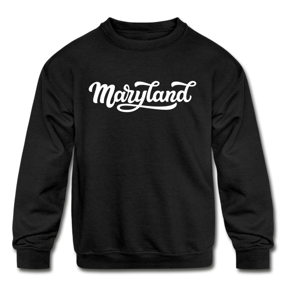 Maryland Youth Sweatshirt - Hand Lettered Youth Maryland Crewneck Sweatshirt - black