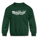 Maryland Youth Sweatshirt - Hand Lettered Youth Maryland Crewneck Sweatshirt - forest green