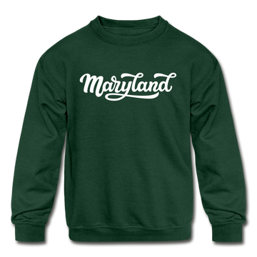 Maryland Youth Sweatshirt - Hand Lettered Youth Maryland Crewneck Sweatshirt - forest green