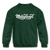 Maryland Youth Sweatshirt - Hand Lettered Youth Maryland Crewneck Sweatshirt - forest green
