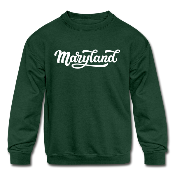 Maryland Youth Sweatshirt - Hand Lettered Youth Maryland Crewneck Sweatshirt - forest green