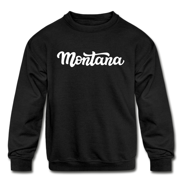 Montana Youth Sweatshirt - Hand Lettered Youth Montana Crewneck Sweatshirt - black