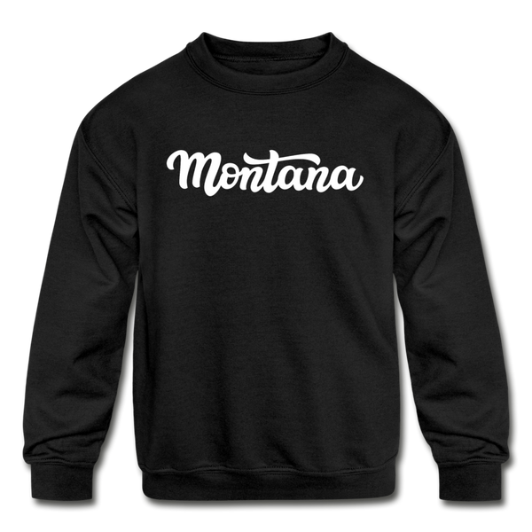 Montana Youth Sweatshirt - Hand Lettered Youth Montana Crewneck Sweatshirt - black