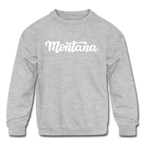 Montana Youth Sweatshirt - Hand Lettered Youth Montana Crewneck Sweatshirt - heather gray