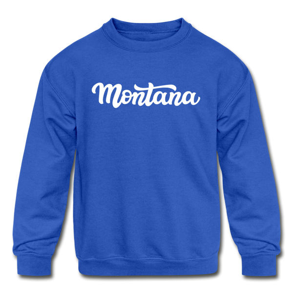Montana Youth Sweatshirt - Hand Lettered Youth Montana Crewneck Sweatshirt - royal blue