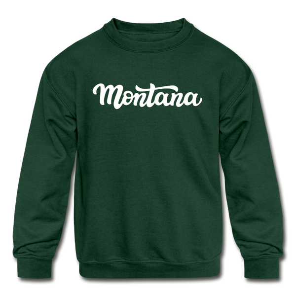 Montana Youth Sweatshirt - Hand Lettered Youth Montana Crewneck Sweatshirt - forest green