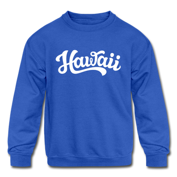 Hawaii Youth Sweatshirt - Hand Lettered Youth Hawaii Crewneck Sweatshirt - royal blue