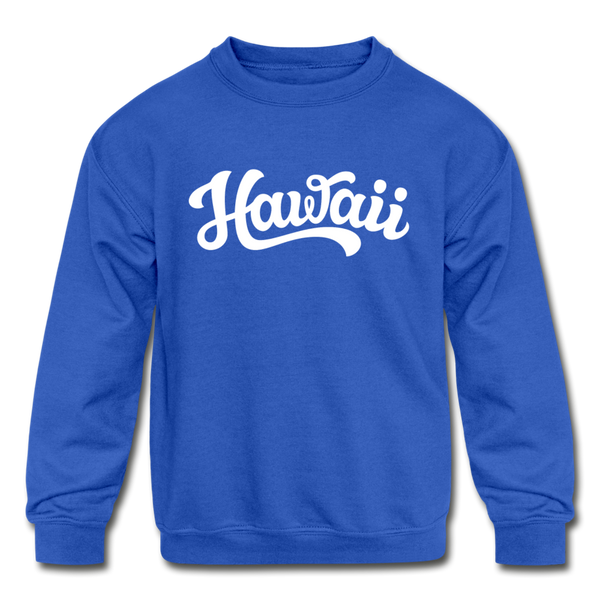 Hawaii Youth Sweatshirt - Hand Lettered Youth Hawaii Crewneck Sweatshirt - royal blue