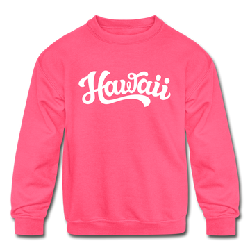 Hawaii Youth Sweatshirt - Hand Lettered Youth Hawaii Crewneck Sweatshirt - neon pink