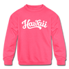 Hawaii Youth Sweatshirt - Hand Lettered Youth Hawaii Crewneck Sweatshirt - neon pink